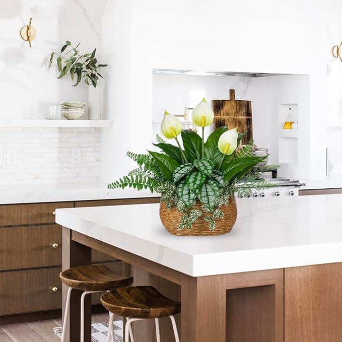 Fake Plants 15" Artificial Potted Plant Assorted Faux Plants in Pot Silk Plants Artificial Plants Indoor for Home Living Room Bedroom Bathroom Office Desk Table Centerpieces Shelf Greenery Decor