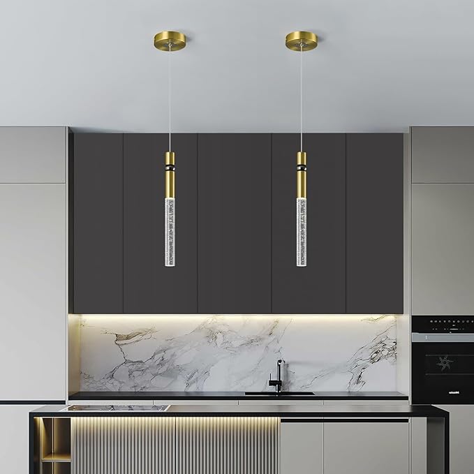 Pendant Lights Kitchen Island Light Fixtures Dimmable LED Modern Pendant Light with Bubble Crystal Pendant Lighting for Kitchen Bedroom Hallway Entryway (Gold 1-Pack)