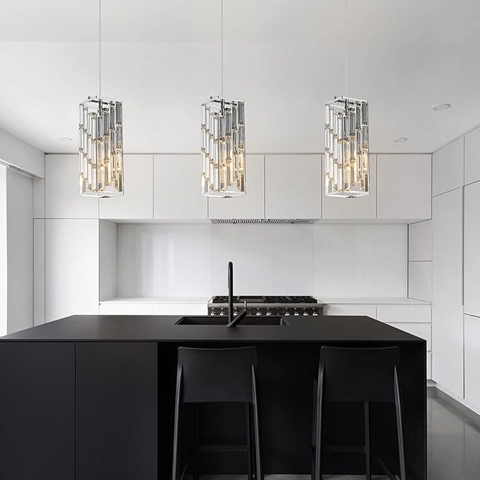 Chrome Pendant Lighting Modern Pendant Light, Mini Crystal Chandeliers,Adjustable Pendant Light Fixture for Kitchen Island Dinning Room Bedroom (1 Pack)