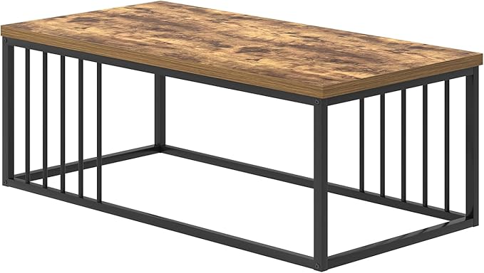 FOLUBAN Coffee Table, Modern Wood and Metal Living Room Table, Industrial Rectangle Cocktail Tea Table, Rustic Brown, 43.3 Inch