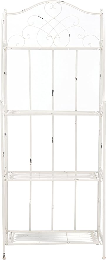 SAFAVIEH PAT5014B Outdoor Collection Amaris Antique White Wrought Iron 4-Tier Bakers Rack