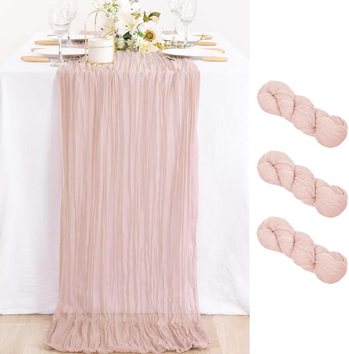 MLMC 3 Pack Pink Table Runner Dusty Pink Cheesecloth Table Runner 10ft Rustic Gauze Cheese Cloth Centerpiece Fall Decor 35x120 Inches for Wedding Bridal Baby Shower Birthday Party Decor