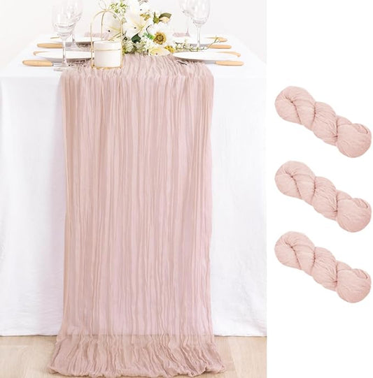 MLMC 3 Pack Pink Table Runner Dusty Pink Cheesecloth Table Runner 10ft Rustic Gauze Cheese Cloth Centerpiece Fall Decor 35x120 Inches for Wedding Bridal Baby Shower Birthday Party Decor