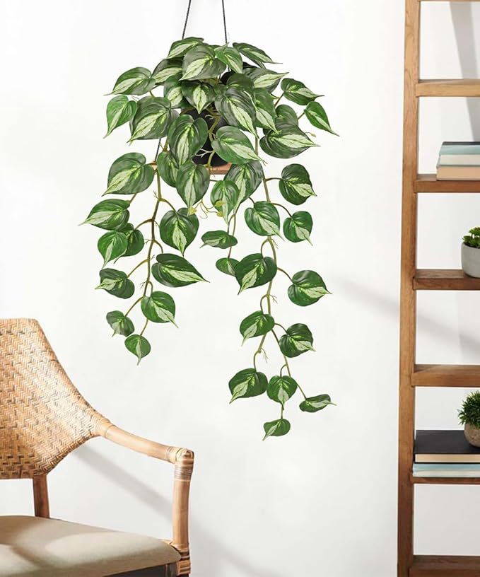 Artificial Pothos Ivy Plant with Pot Artificial Light Green Leaves Featuring for Home Shelf Decor Indoor Silk Artificial Plant Large