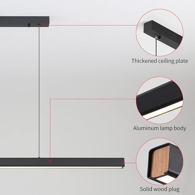 Linear Pendant Light Fixtures, 20W LED Island Lights with Remote, 39" Modern Pendant Light for Kitchen Island Dining Room Billiard Room Office Bar, 3000k-6000k Dimmable, Black