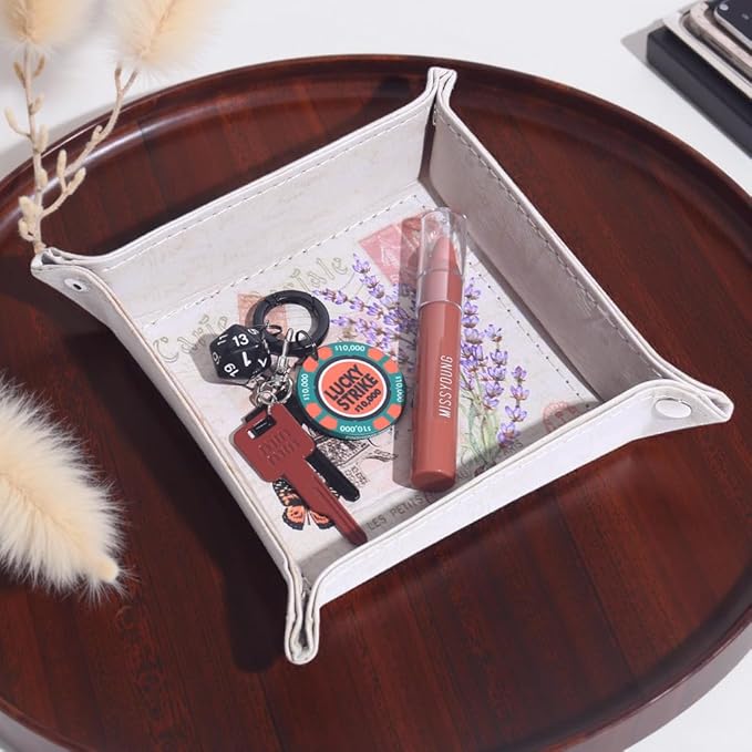 Decorative Valet Tray Organizer for Keys, Makeup Brush Holder, Jewelry Tray Dish,Cute Bowl Trinket Tray,New Home Gifts for Women,Catchall Bedside Nightstand Caddy Holder (Lavender)