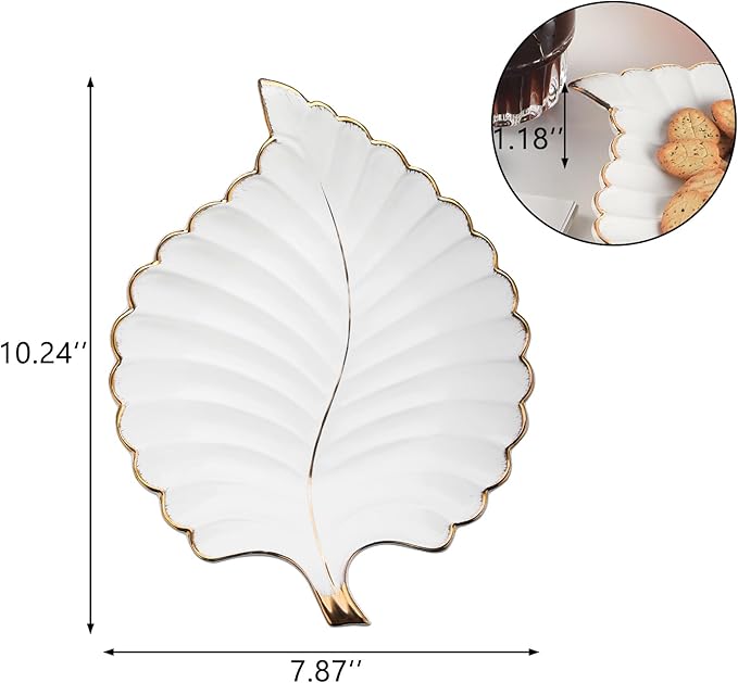 VanEnjoy Candy Dishes Decorative, Key Bowl for Entryway Table, White Ceramic Bowl Decorative, Decorative Bowl for Keys, Leaf Jewelry Plate Tray