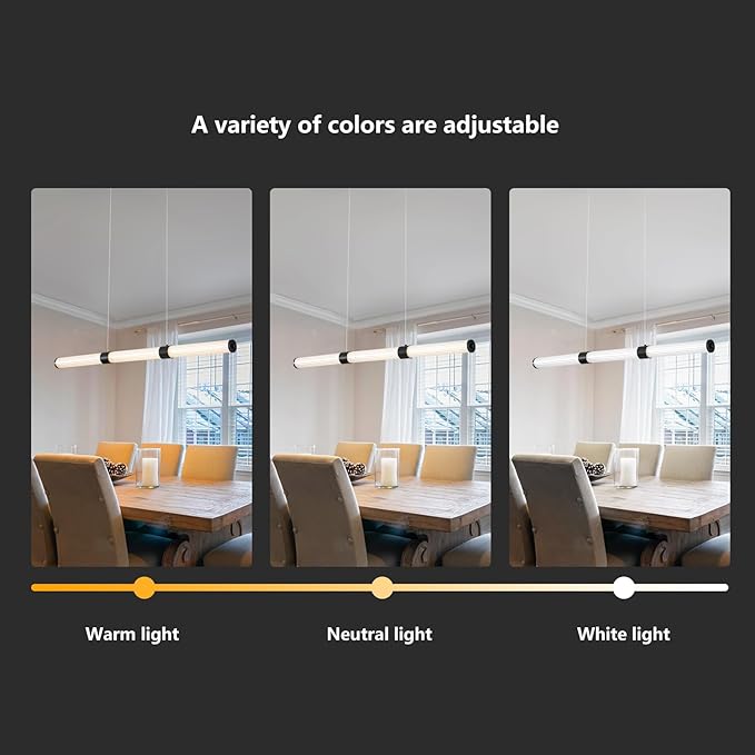 Modern Linear Chandelier, LED Dimmable Black Pendant Light Fixture for Kitchen Island, Dining Room, and Living Room Contemporary Linear Ceiling Light, Easy to Install.