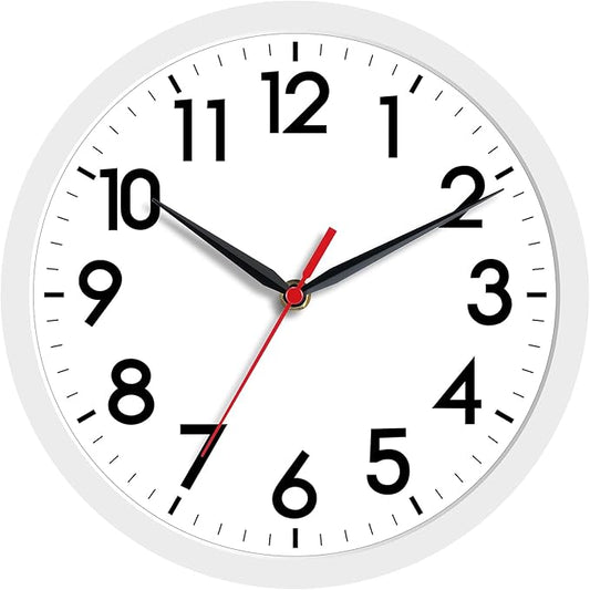 AKCISOT Wall Clock, Modern Small Wall Clocks Battery Operated 8 Inch, Silent Non-Ticking Analog Classic for Office, Home, Bathroom, Kitchen, Bedroom, School(White)