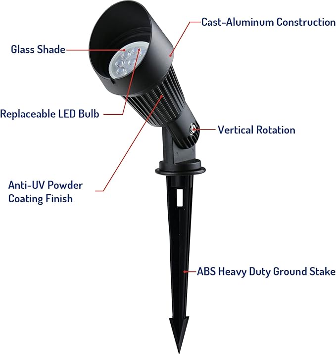 4W LED Landscape Lights Low Voltage Landscape Lighting Spotlights GL106-BKLED8 AC/DC 12V Warm White Waterproof for Driveway,Yard, Lawn,Patio,Walls,Trees,Flags,Outdoor Light (Black, 8 Pack)