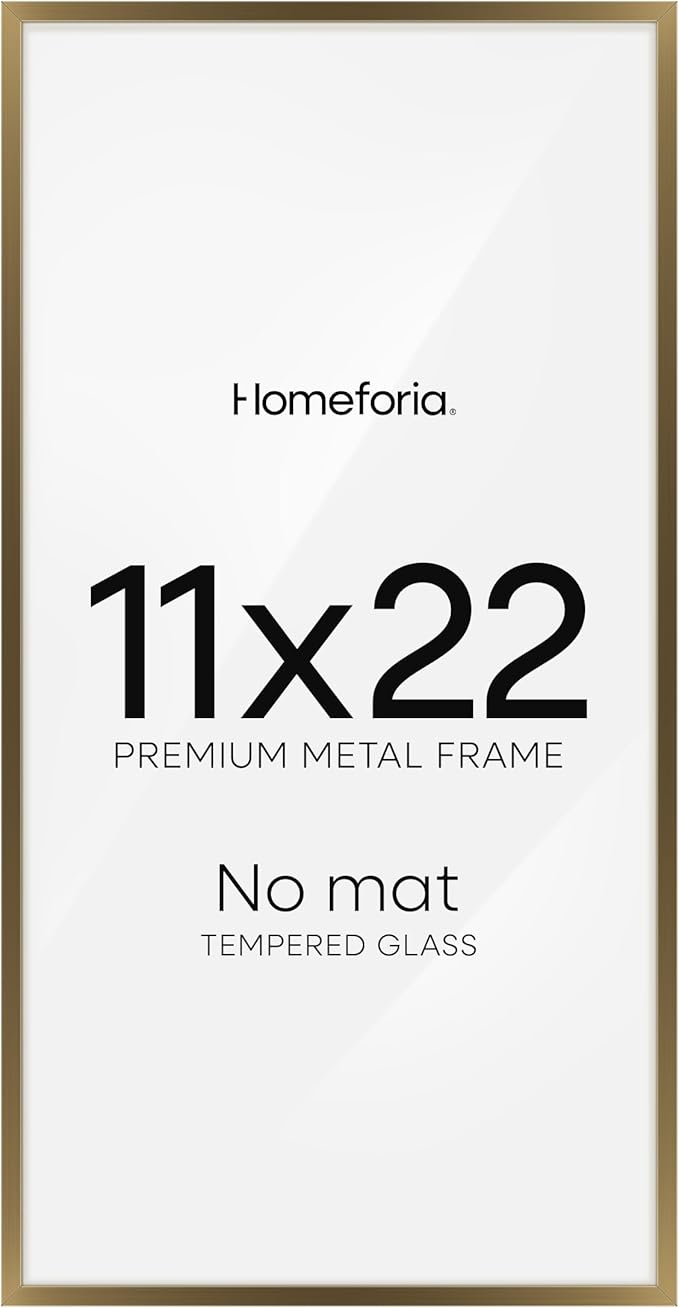 Homeforia 11x22 Bronze Newspaper Frame, High End Metal 11 x 22 Picture Frame without Mat, 22x11 Thin Bronze Poster Frames for Wall, 11by22 inch Display Photo Frames, Tempered Glass, Wall Kit, Set of 1