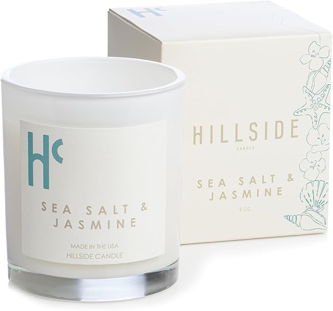 Sea Salt & Jasmine Single Wick Soy Candles, Luxury Scented Candles for Home - Up to 60 Hour Burn Time, Cruelty-Free Soy Wax Blend - Beach Fragrance, Notes of Jasmine & Sea Salt (9 oz)