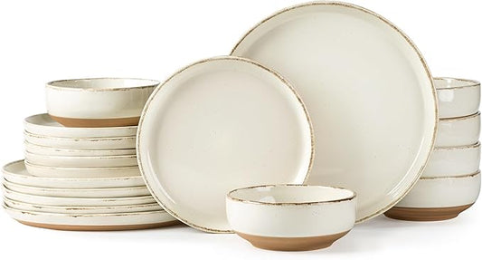 AmorArc 18 Pieces Ceramic Dinnerware Sets for 6, Handpainted Stoneware Plates and Bowls Set with Rustic Terracotta Underside, Scratch Resistant Dishes Set, Dishwasher & Microwave Safe