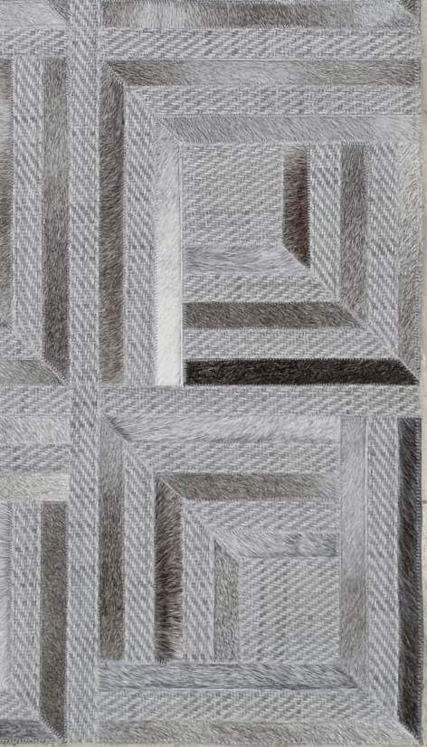 Geometric Pattern Area Rug, Leather and Wool Blend Carpet, Beige and White (Natural Multi Grey121, 4x6)