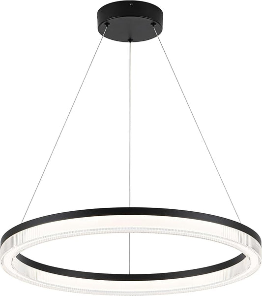 Modern Black Led Pendant Light,36W Dimmable LED Chandelier Lighting Fixture, 1 Ring Circular Hanging Led Pendant Lighting for Living Room Dining Room Kitchen Island Foyer Office