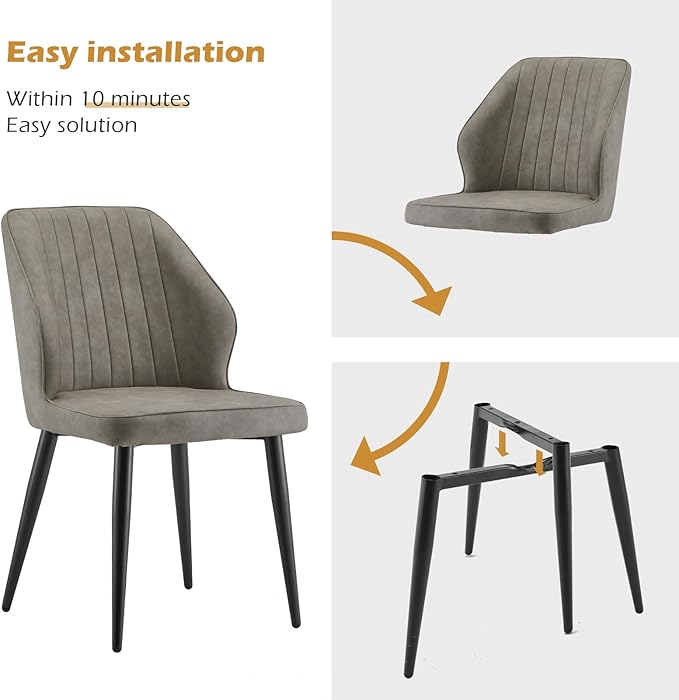 CLIPOP Faux Leather Dining Chairs Set of 4, Modern Kitchen Chairs with Upholstered Seat, High Back, Dining Room Chairs for Kitchen, Greige