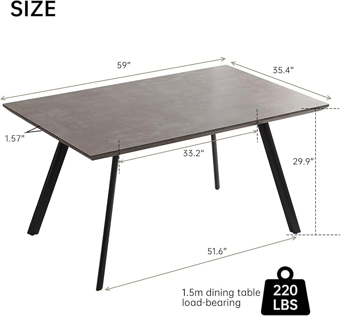 ZckyCine 59'' Modern 6-Piece Rectangular Wooden Dining Table Set with 4 Leather Chairs and 1 Leather Stool, Suitable for 6 People