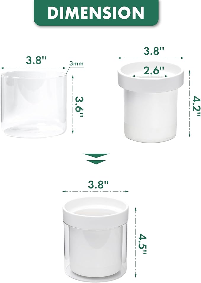 Phoenix Vine 4 Inch Self Watering Planter, White Terracotta Clay Pot with Glass Reservoir for Indoor Plants, Herbs, Flowers, Set of 4, 52-B-E-4