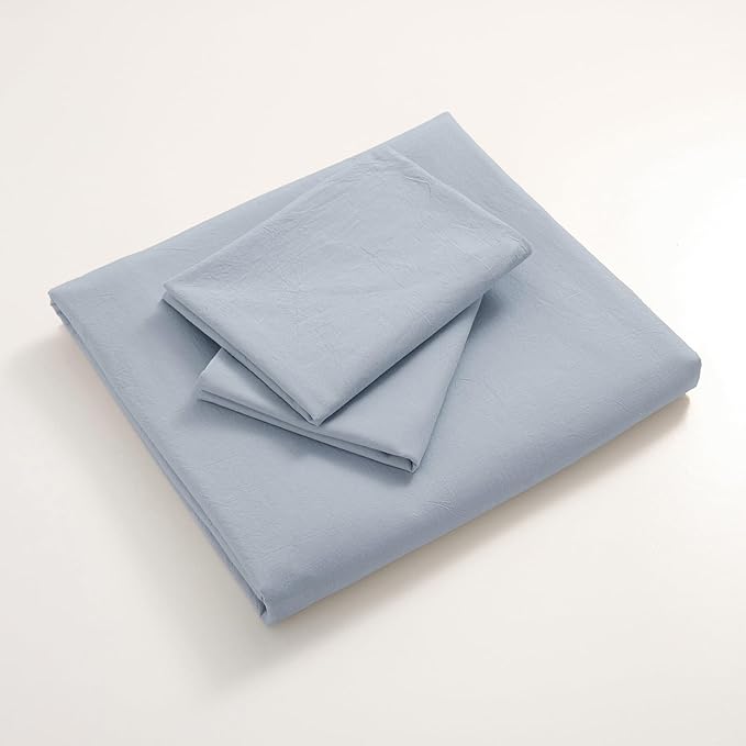 JIYUAN 100% Washed Cotton Duvet Cover Set 3 Pieces Super King, 1 Duvet Cover 108x98 Inches(Comforter Not Included) and 2 Pillowcases,Linen Feel Bedding Set Comfy and Breathable, Heathered Light Blue