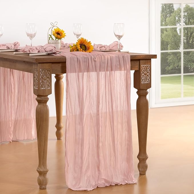 Pink Cheesecloth Table Runner Fall Table Runner Boho Gauze 120 Inches Light Pink Cheese Cloth Fall Table Decorations for Thanksgiving Wedding Bridal Girl Baby Shower Sweet 16 Party Decor