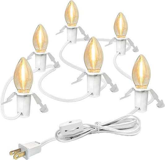 6-Bulb Light Cord for Christmas Village Houses, 12FT Christmas Village Accessories, Clip Light for Blow Mold, Replacement C7 LED Lights with Socket and Switch for Christmas Villages Craft Decoration