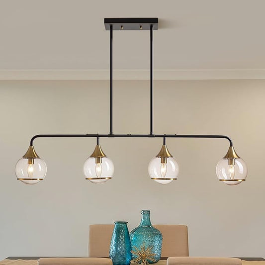 43" Island Lights for Kitchen 4 Light Dining Room Light Fixtures Over Table Black and Gold Kitchen Island Lighting Linear Chandeliers for Dining Room,Kitchen