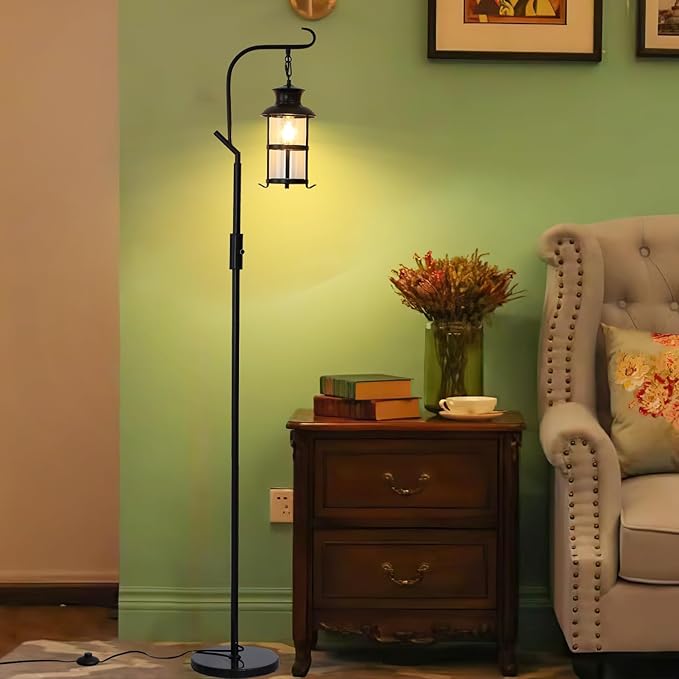 Vintage Dimmable Floor Lamp,Classical Lanterns Standing Lamp, Rustic Farmhouse Floor Lamp with Black Finish, for Living Room Bedroom,Bar,Basement.(Black)