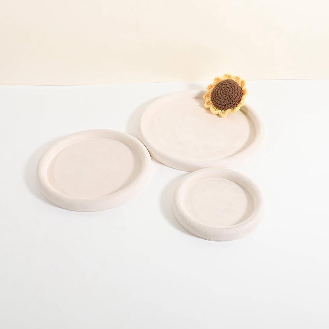 GemeShou Round Jewelry Organizer plate, Top Microfiber velvet Jewerly display tray, Empty Jewelry showcase tray for Necklace Bracelet Ring Earring display stand holder (Cream-Small, 5.9 x 5.9 in)