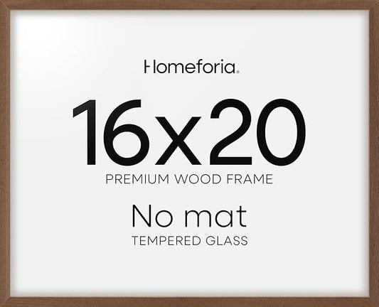 Homeforia 16x20 Diploma Brown Frame, High End Dark Oak 20x16 Certificate Wood Frame with Mat 14x17, 16 x 20 Walnut Wooden Graduation Degree Frame Matted to 14 by 17, Tempered Glass, Wall Kit, Set of 1