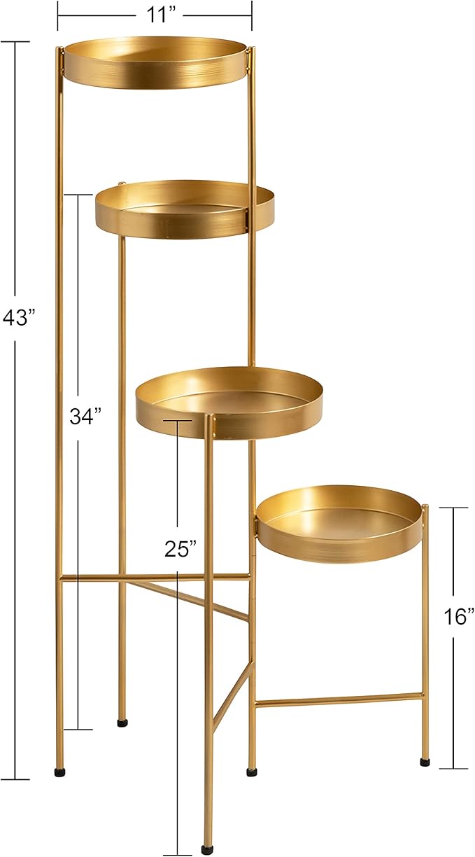 Kate and Laurel Finn Modern 4-Tier Plant Stand; 10 x 11 x 44; Gold; Folding Lightweight Plant Stand for Decorative Display and Storage