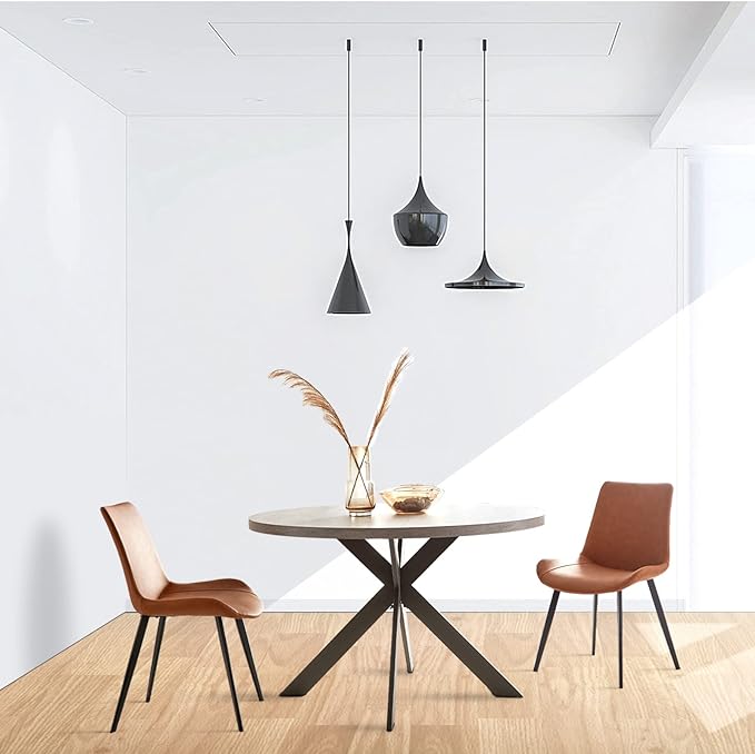 47" Round Dining Table Set, Mid Century Modern Round Dining Table for 4-6 Person, Steel Legs, Leisure Coffee Table for Kitchen Dining Room, Save Space