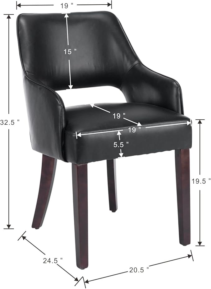 PU Leather Dining Chairs Set of 2 Upholstered Armchair Side Chairs Wood Accent Chair for Living Room/Dining Room/Bedroom/Restaurant, Black