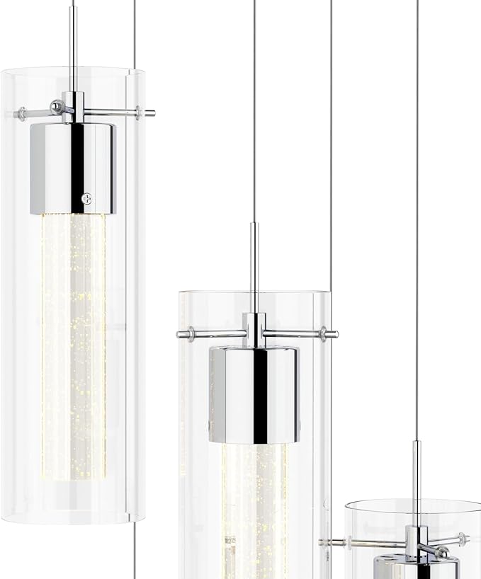 Alice 5-Light Chandelier Pendant Ceiling Light, Integrated Led and Bubble Glass, for Kitchen Island, Hallway, Entryway, Passway, Dining Room, Bedroom, Balcony Living Room