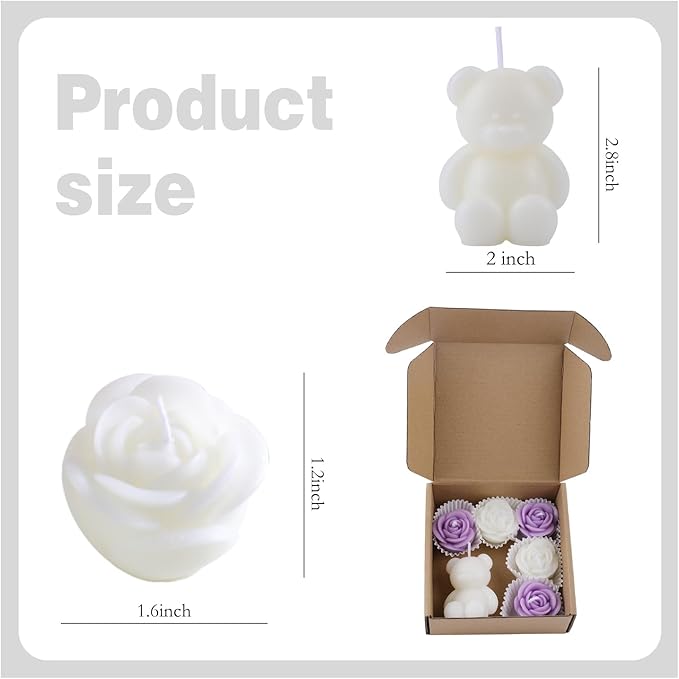 6pc Baby Shower Candle Favors for Guest DIY Floating Candles Party Favors Bulk Scented Tealight Candles Gender Reveal Gifts Return Gifts (Bear-White)