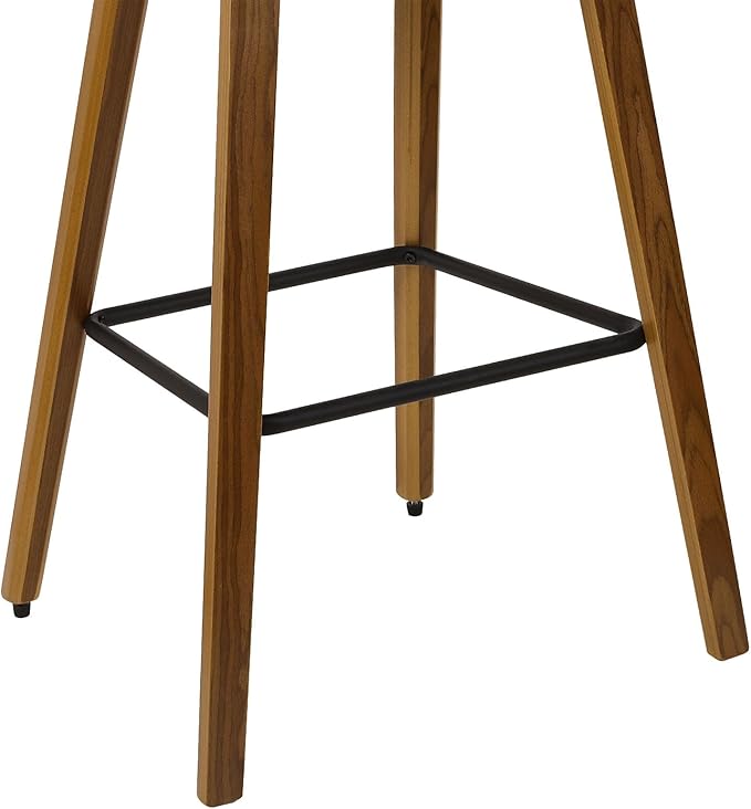 Counter Height Bar Stools, Mid Century Modern Rattan Counter Stools, 26" Wood Kitchen Stool PU Leather Upholstered Barstools with Rattan Back, Counter Height Island Dining Bar Chair, Grey