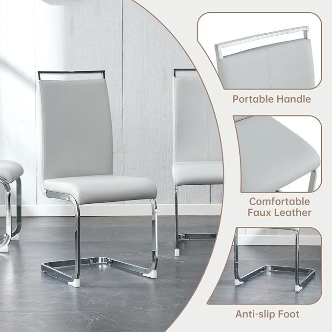 Glass Dining Room Table Set for 6,Dining Table Set for 6 with PU Leather Chairs,Retangular Dining Table with MDF Table Legs and Sliver Base for Dining Room