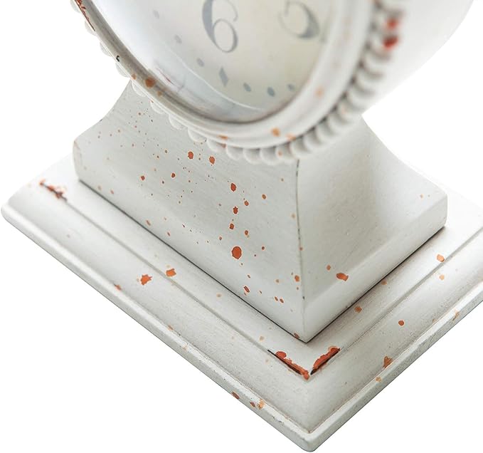 NIKKY HOME Vintage Table Clock, Battery Operated Rustic Distressed Style, Shabby Chic Home Décor for Fireplace Mantel, Shelf, Desktop, Countertop - White