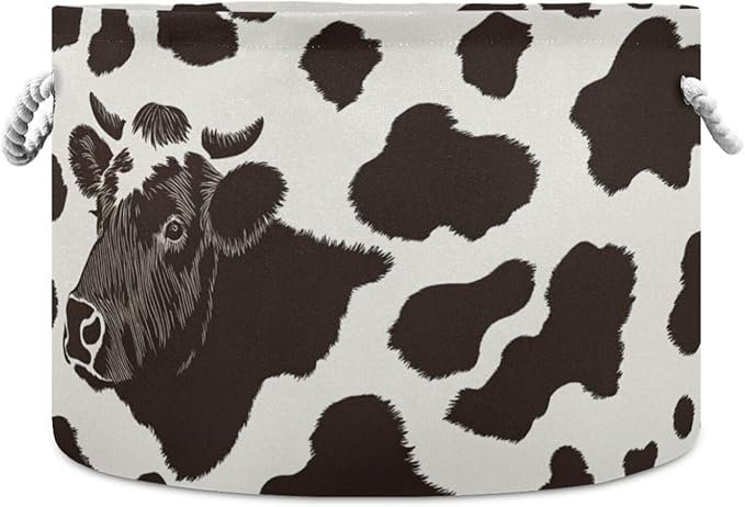 xigua Large Storage Basket Cotton Rope Basket Cow Print Pattern Baby Laundry Basket for Blankets Toys Storage Basket Laundry Hamper