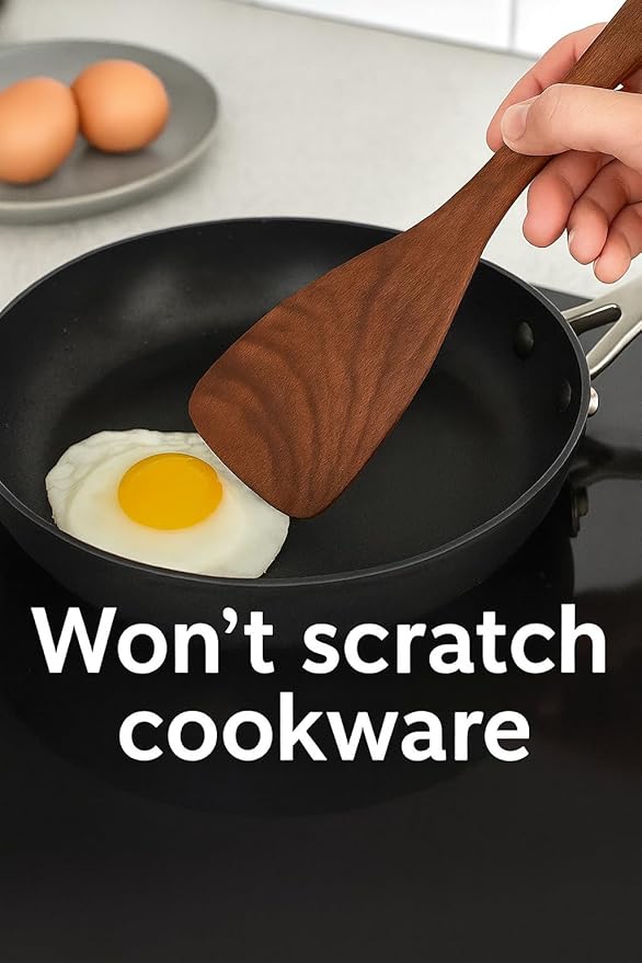 R&C 9-Piece Wooden Kitchen Utensil Set – Premium Teak Cooking Spoons, Spatulas & Strainer with Holder & Hooks – Eco-Friendly, Nonstick, Durable Wooden Cookware Gift Set