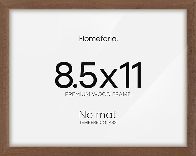 Homeforia Diploma Frame 8.5 x 11 Brown Wood, High End Dark Oak 8.5x11 Certificate Frames, 11x8.5 Document Frames for Wall or Tabletop, 8.5 by 11 Walnut Wooden Frame, Tempered Glass, Wall Kit, Set of 1