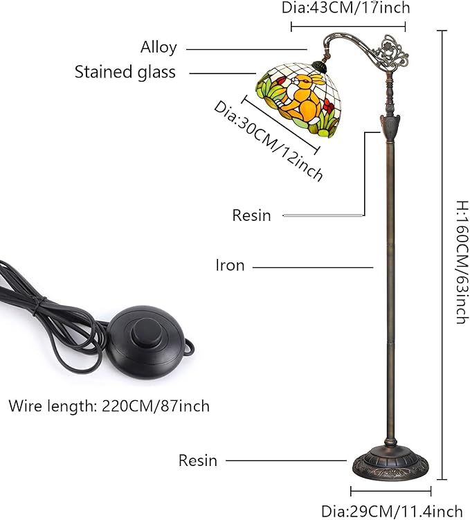 Tiffany Floor Lamp Brown Rabbit Stained Glass Lamp Adjustable Warm Light Upright Reading Lamp Tiffany Style Floor Lamp Bedroom Living Room Study Dining Room Retro Home Decoration Gift（12 inch）