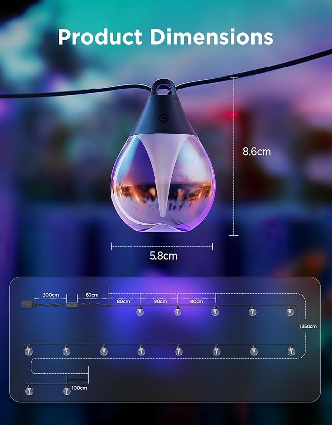 Govee Outdoor Clear Bulb String Lights, 48ft RGBWIC Outdoor Lights with 15 Dimmable Warm White LED Bulbs, 111 Scene Modes for Patio, Backyard, IP67 Waterproof, Works with Alexa, Google & Matter