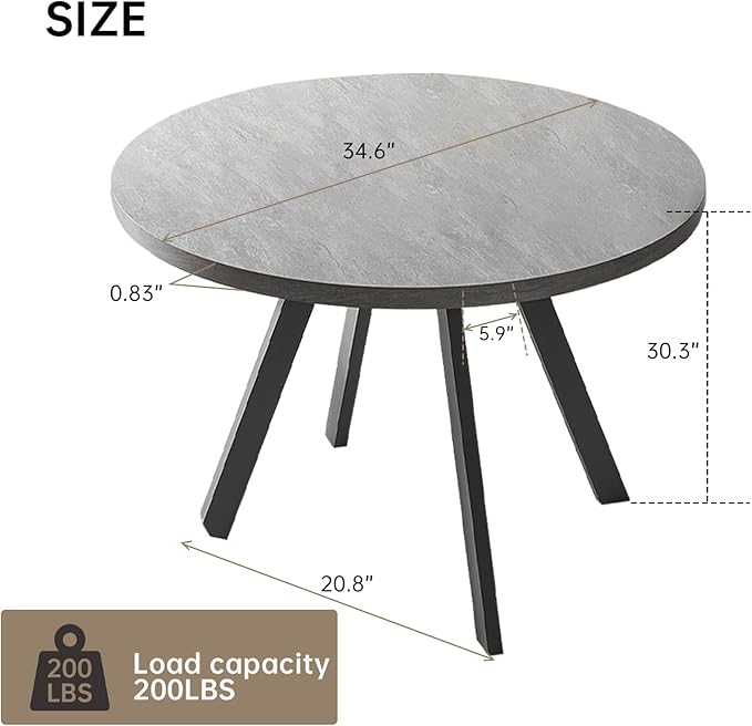 Round Dining Table, Mid Century Modern Small Round Dining Table 34.6 Inch, Leisure Coffee Table, Saving Space (Table)