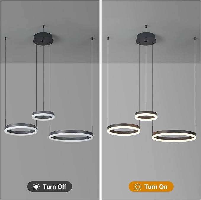 Modern Black Ring Chandelier LED Circle Geometric Pendant Light Dimmable 3 Rings Ceiling Light Fixtures High Ceiling Foyer Chandelier for Living Room Dining Room Bedroom