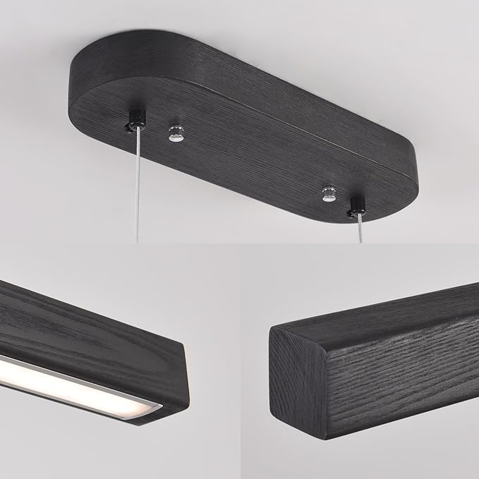 31.5" Black Linear Pendant Light Wooden Led Linear Pendant Light Fixtures Ceiling Hanging Dimmable Pendant Lights for Dining Room Kitchen Island Pool Table Lights Black Wood Finish