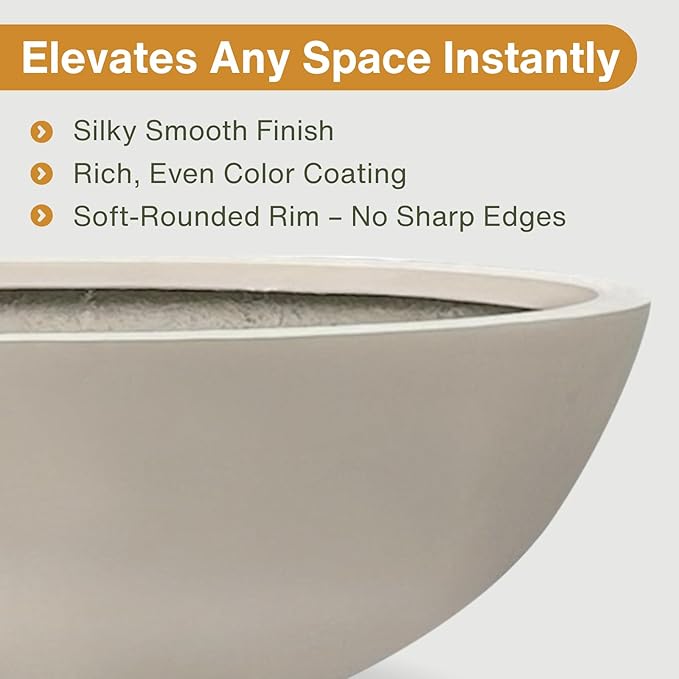 7.7" H x 22" D Round Bowl Fiberstone Planter for Succulent and Lotus, Drainage Hole, Weather Resistant for Indoor and Outdoor Use, Included 2 Extra Coco Mats (Taupe, 19.9" Pot Opening)