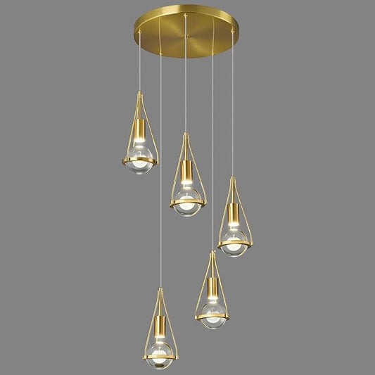 Gold Dandelion Pendant Light in Brushed Brass Finish, 5-Light Modern Crystal Kitchen Island Pendant Lighting Dimmable LED Hanging Ceiling Light Fixture for Bathroom Bedroom