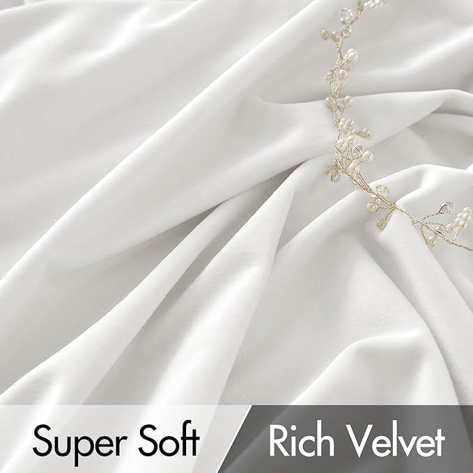 MIULEE White Velvet Curtains 96 inches Long 2 Panels - Luxury Pinch Pleated Room Darkening Window Drapes for Bedroom Living Room Thermal Insulated Super Soft, Back Tab Rod Pocket Elegant Decor