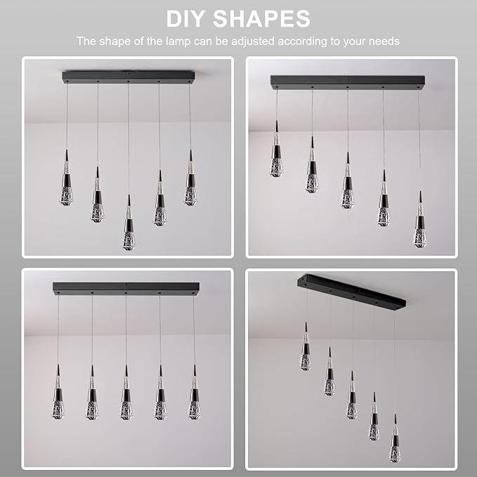 Pendant Light Fixtures,5-Light Black Pendant Lights Kitchen Island Dimmable,Modern Chandeliers for Dining Room Kitchen Island Bedroom Hallway Entryway.