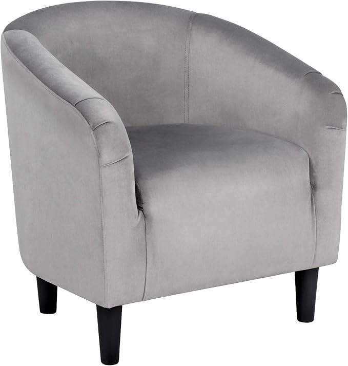 Yaheetech Living Room Chair, Velvet Accent Upholstered Barrel Sitting Chair with Armrest and Low Back for Bedroom, Grey